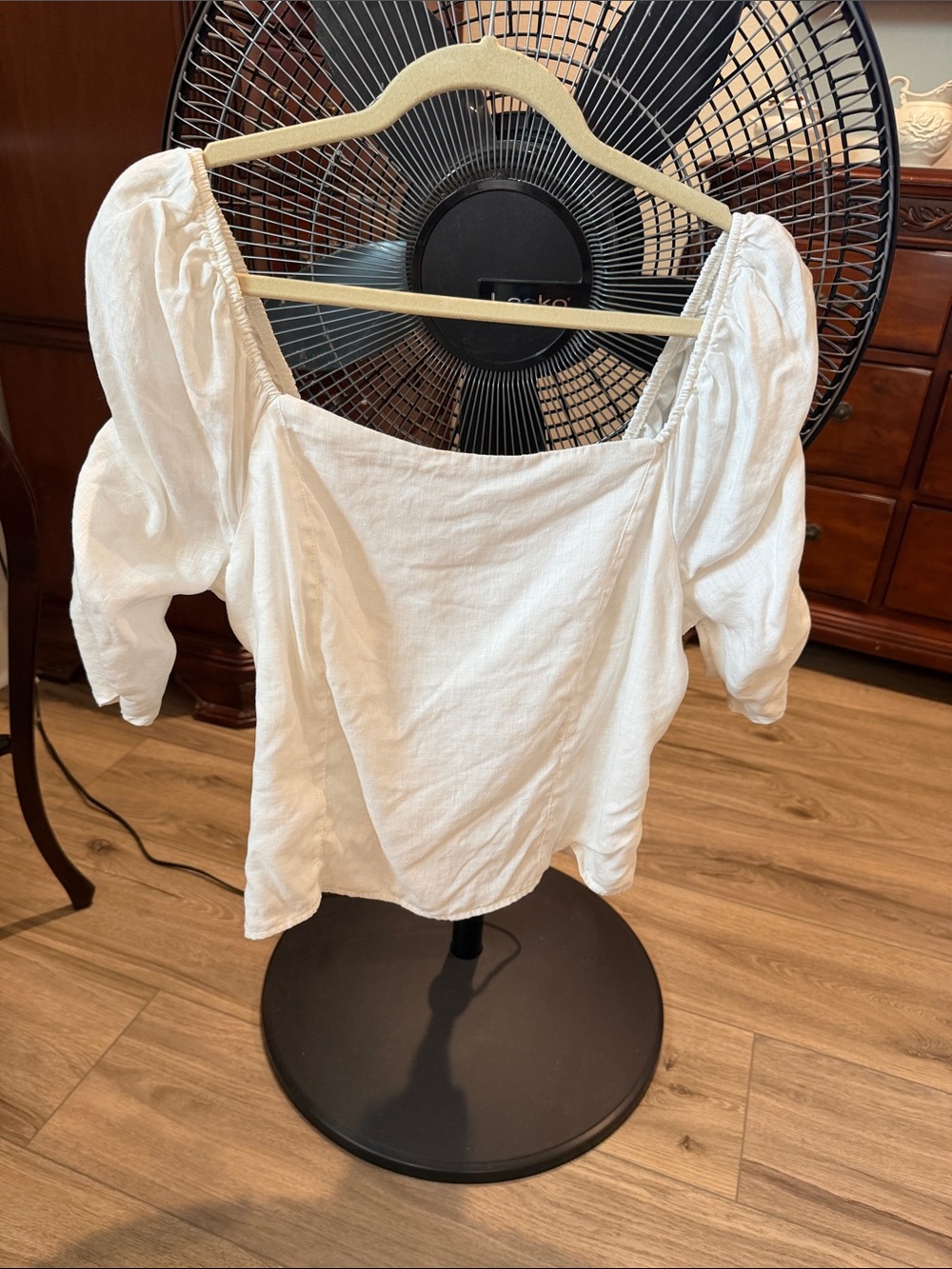 Rachel Zoe White Square Neck Puff Sleeve Blouse